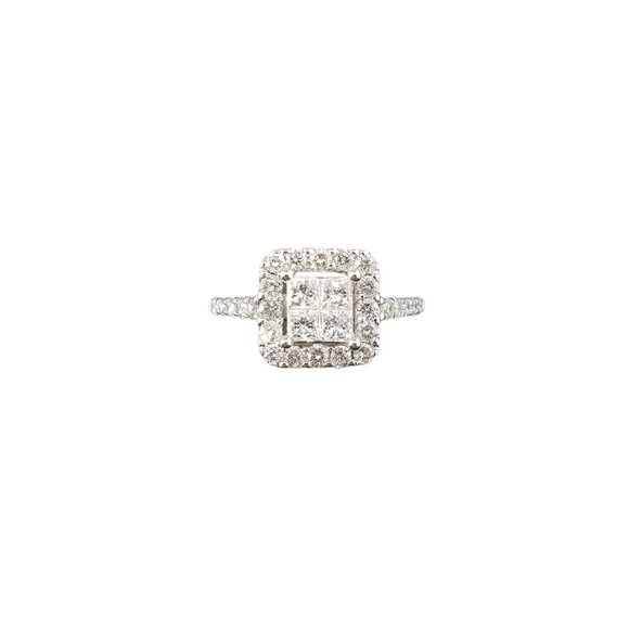 14K White Gold Diamond Cluster Engagement Ring Size 5.5-5.75 #16338